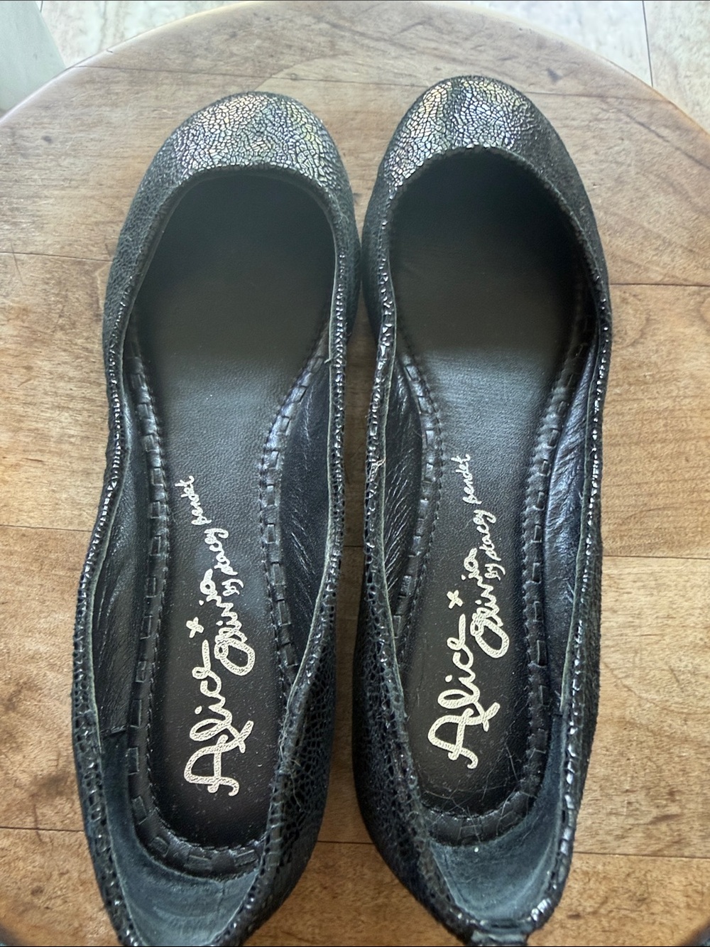37 Alice + Olivia Black Crackle Metallic Ballet Flats
